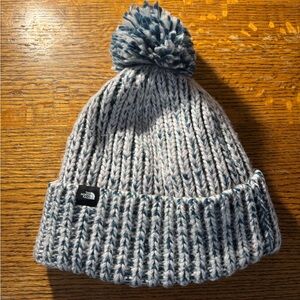 The North Face Kids' Blue and Gray Knit Pom Beanie